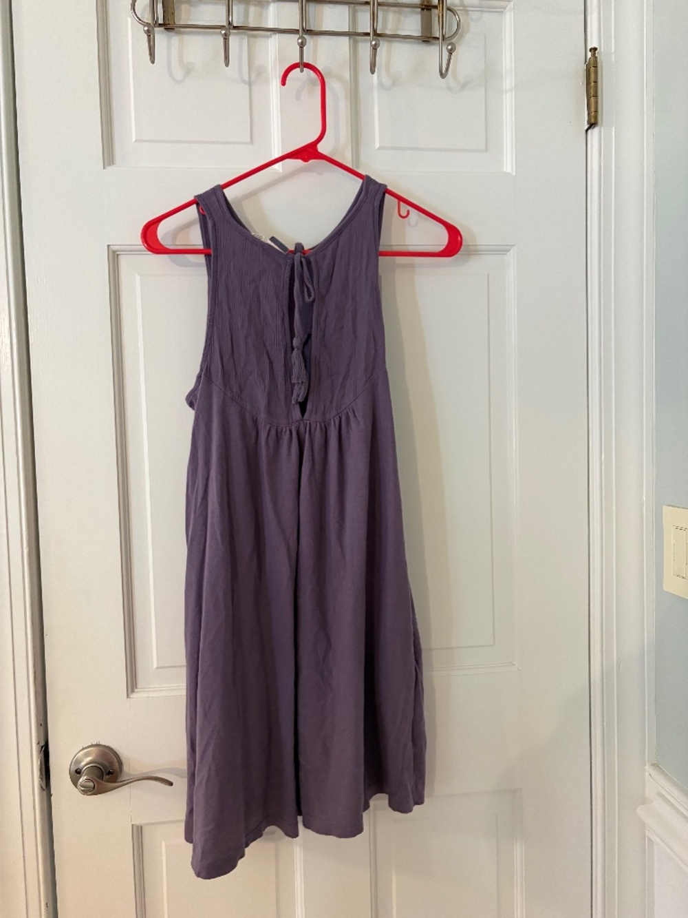Purple Sleeveless Tassel Tie Keyhole Mini Dress